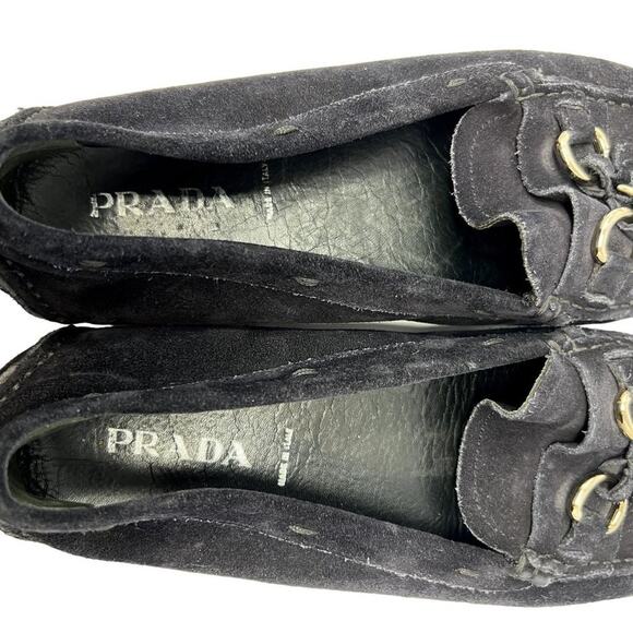 Prada Made in Italy Driving Slip On Loafers 5870 40 Horseshoe Black Flats Women' - Picture 10 of 10